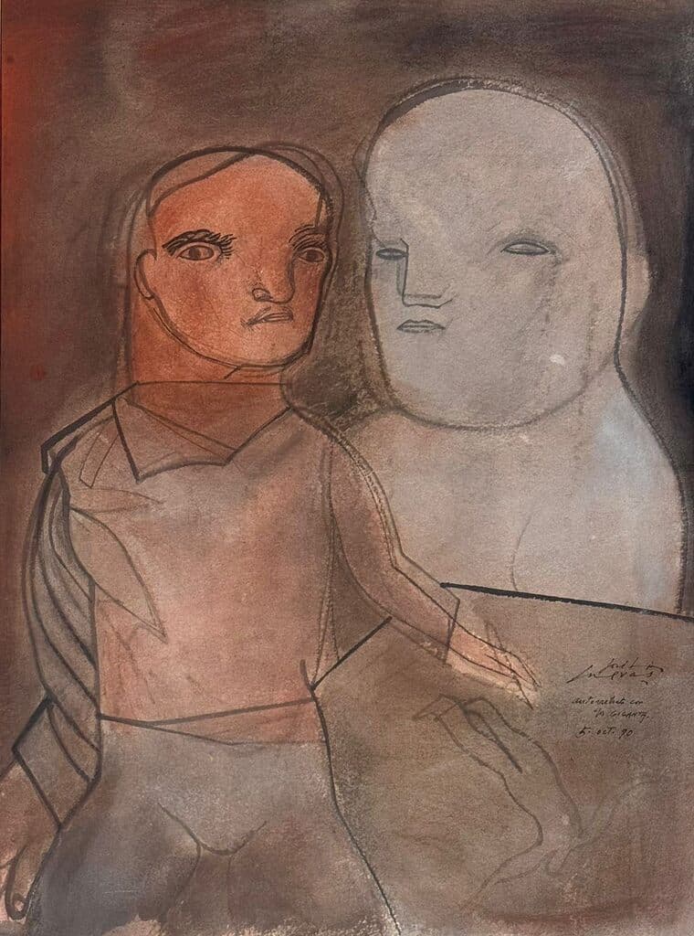 Autorretrato con Giganta de José Luis Cuevas - Mixed Media on paper, 1990