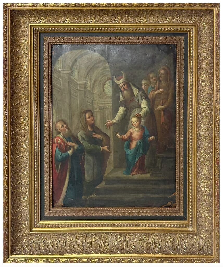 La Presentación de la Virgen de Mexican School - Oil on canvas, Siglo XVIII