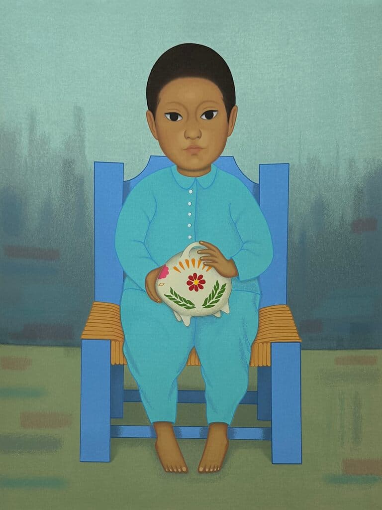 Niño con Cochinito de Gustavo Montoya - Lithograph