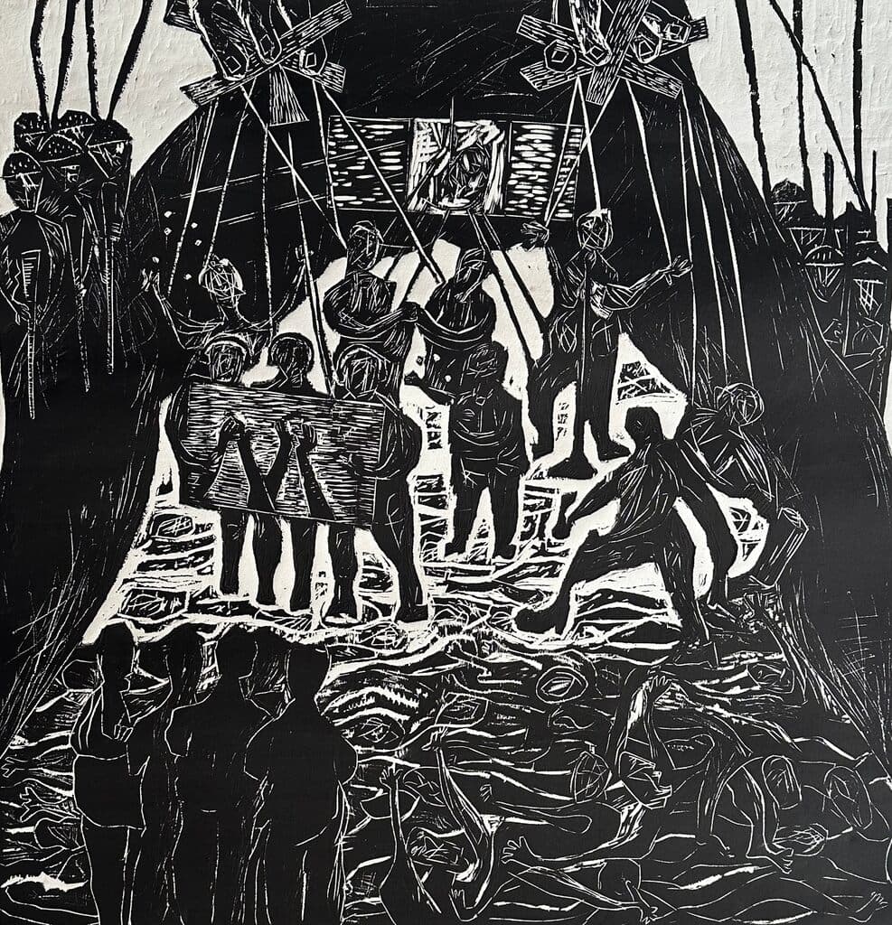 Los Hijos de la Chingada de Eduardo Álvarez Lozano - Printmaking, Woodcut on Paper