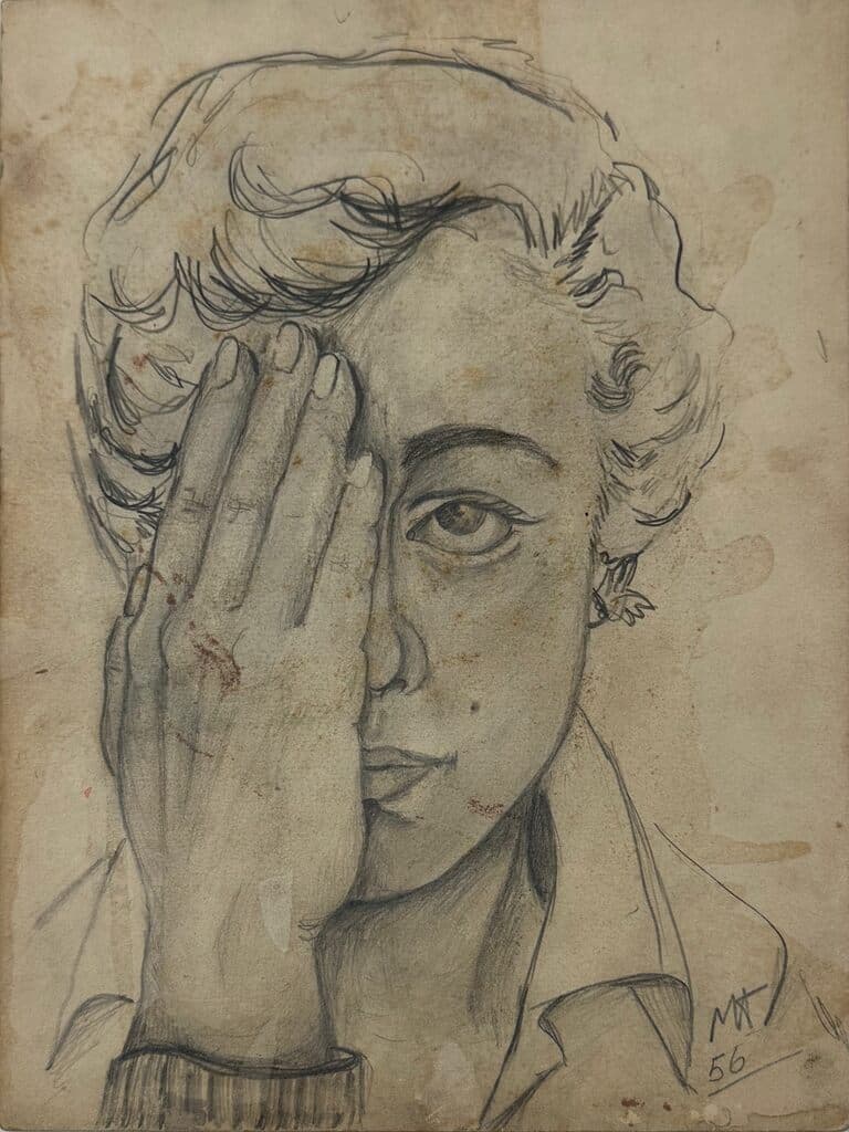 Auto Retrato de María Teresa Vieyra - Pencil on paper, 1956