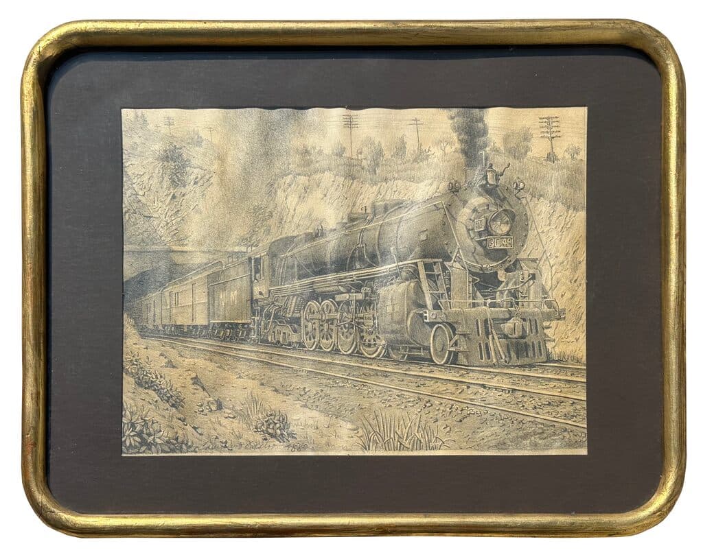 Landscape with steam train de Casimiro Castro - Charcoal on paper, 1880