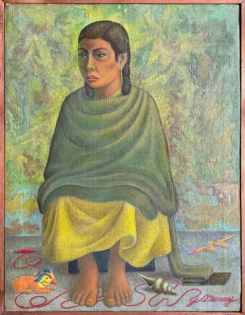 Woman with toys de José Atanasio Monroy - Oil on canvas, 1940s-1950s