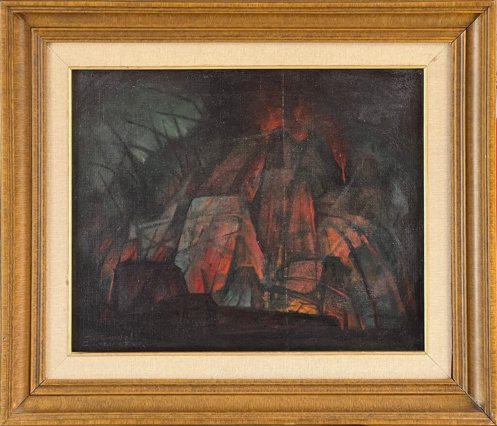 Incendio en la Montaña de Jorge González Camarena - Oil on canvas, 1950s