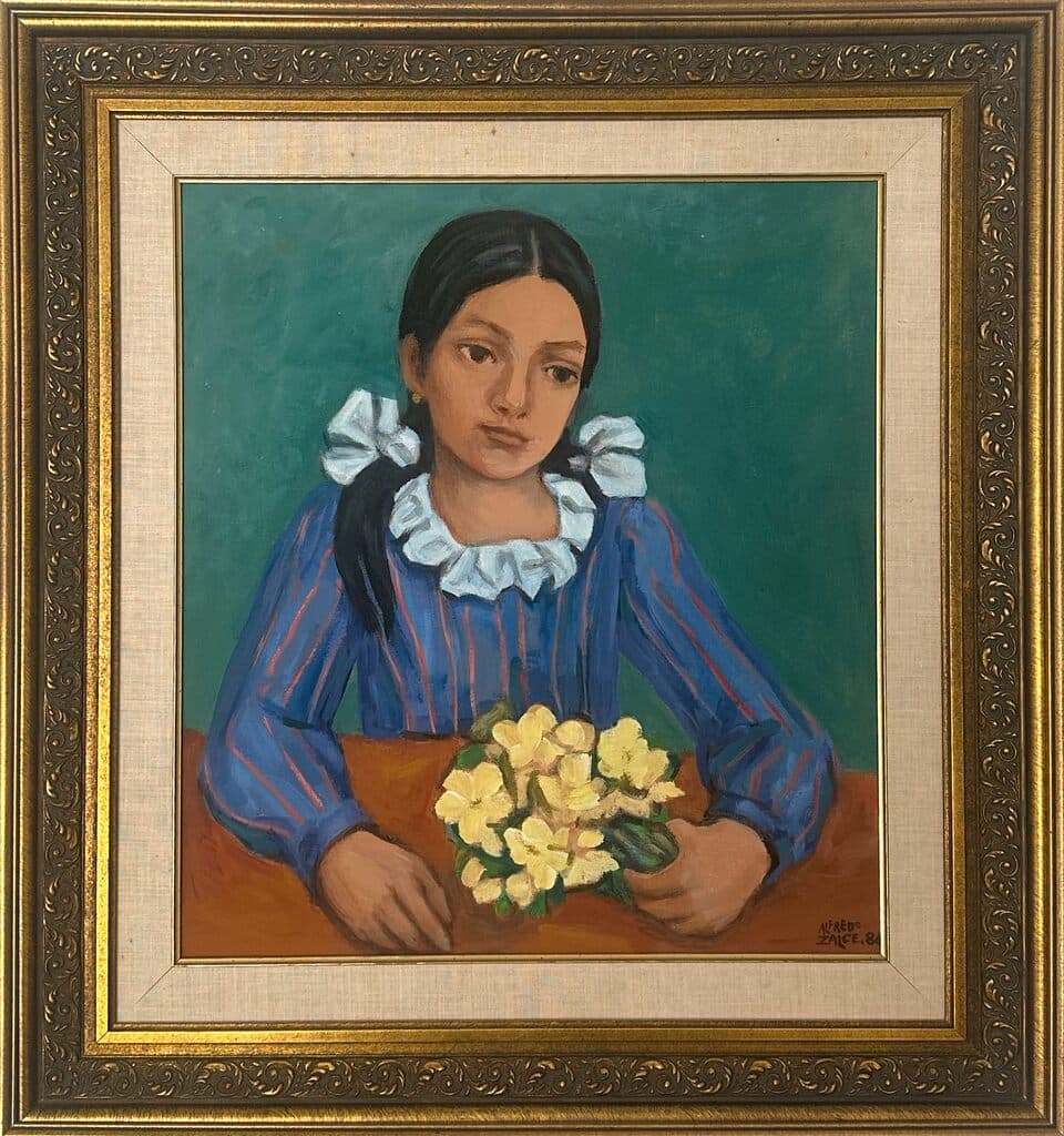 Niña con flores de Alfredo Zalce - Oil on canvas, 1986
