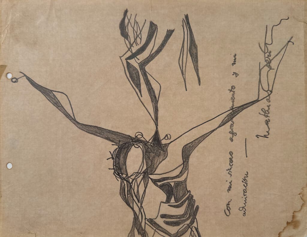 Sketch, Salvador de Auschwitz de Mathias Goeritz - Pencil graphite on paper, 1974